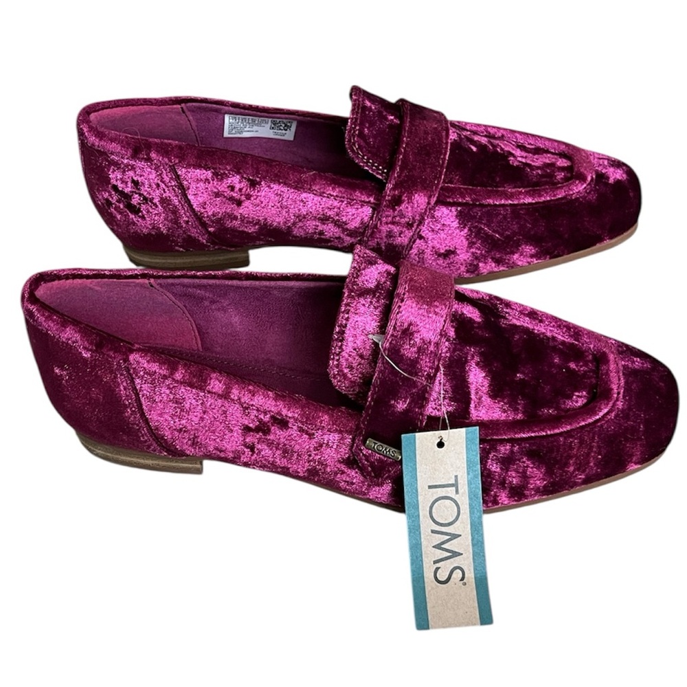 Toms Lynette Flat Loafer Shoes Berry Burgundy Crushed Velvet Women’s 7.5 NEW‎